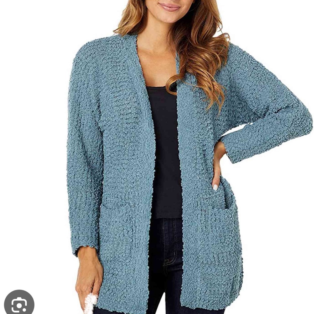 Cozy Blue Open Front Cardigan